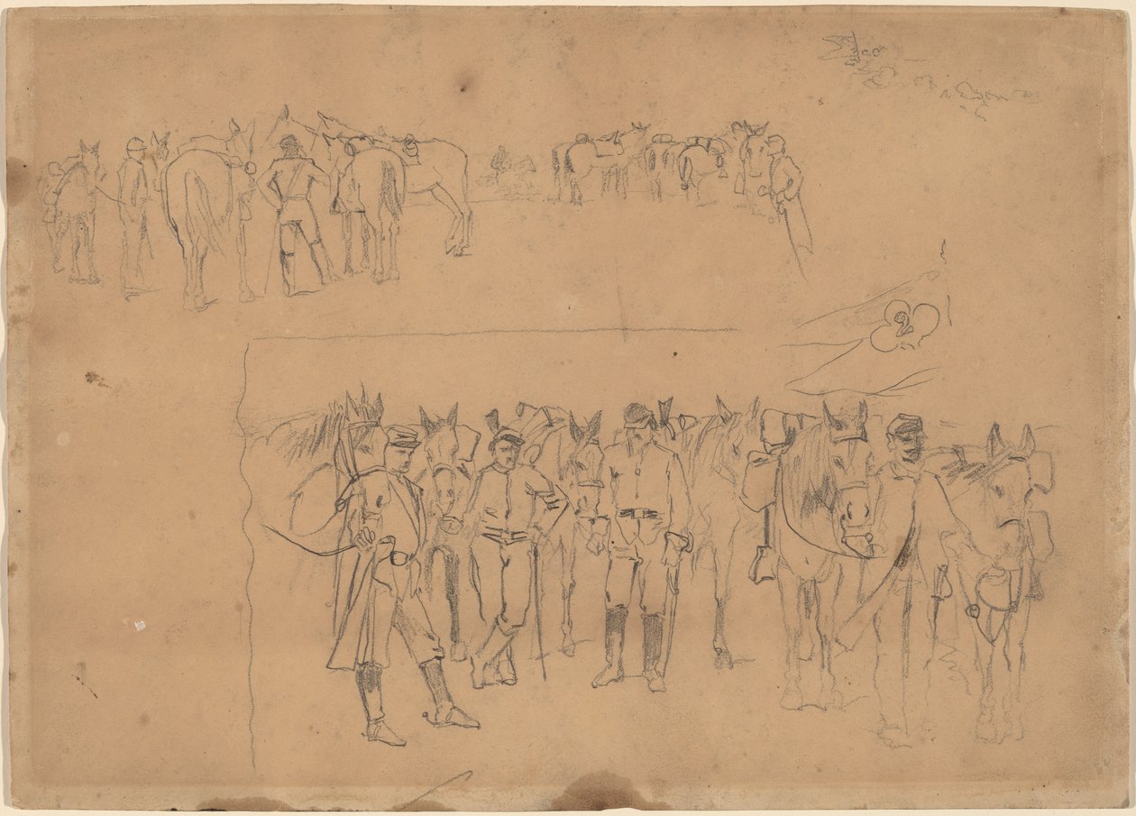 Oficiais e Cavalos em Descanso, 1864. de Winslow Homer