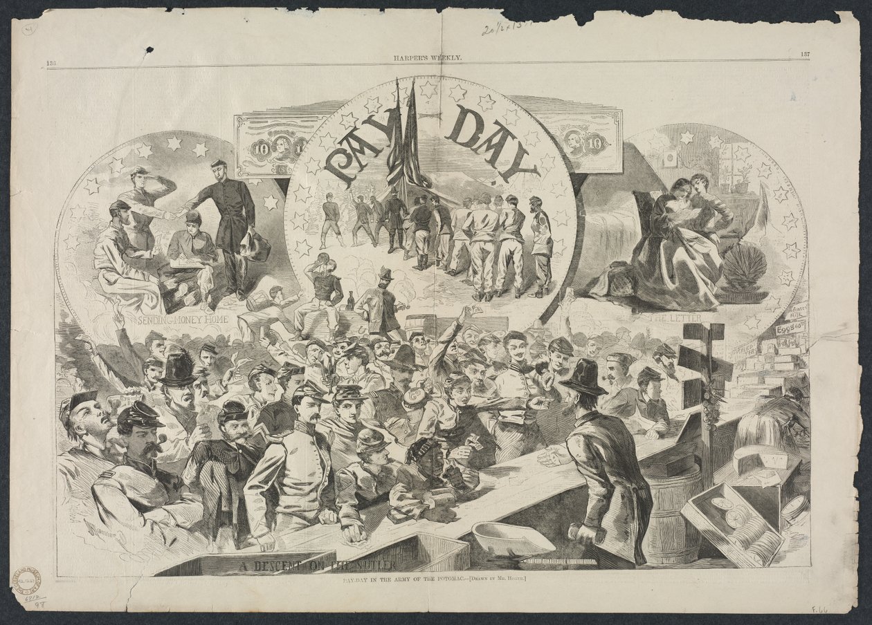 Dia de pagamento no exército de Potomac, 1863. de Winslow Homer