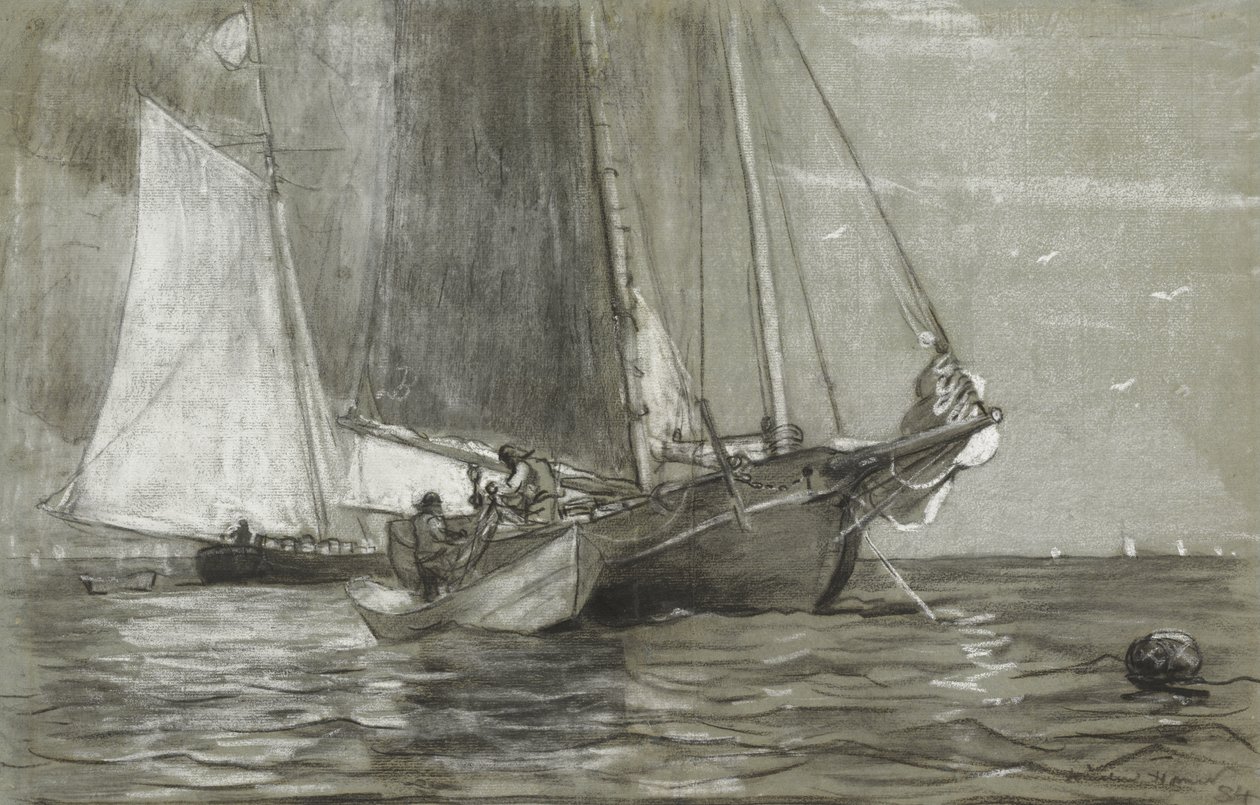 Escuna em Anchor, 1884 de Winslow Homer