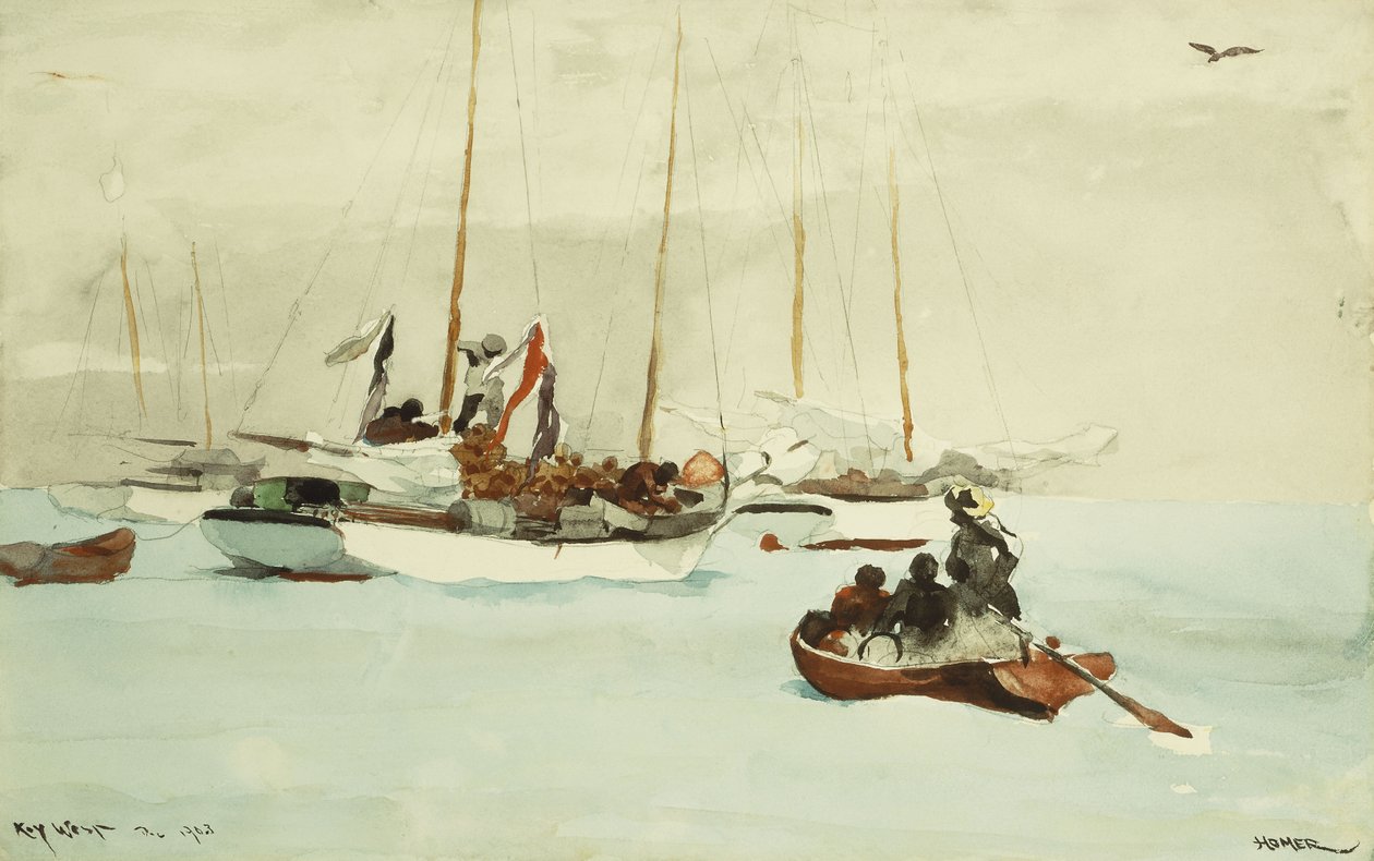 Escunas em Anchor, Key West, 1903 de Winslow Homer