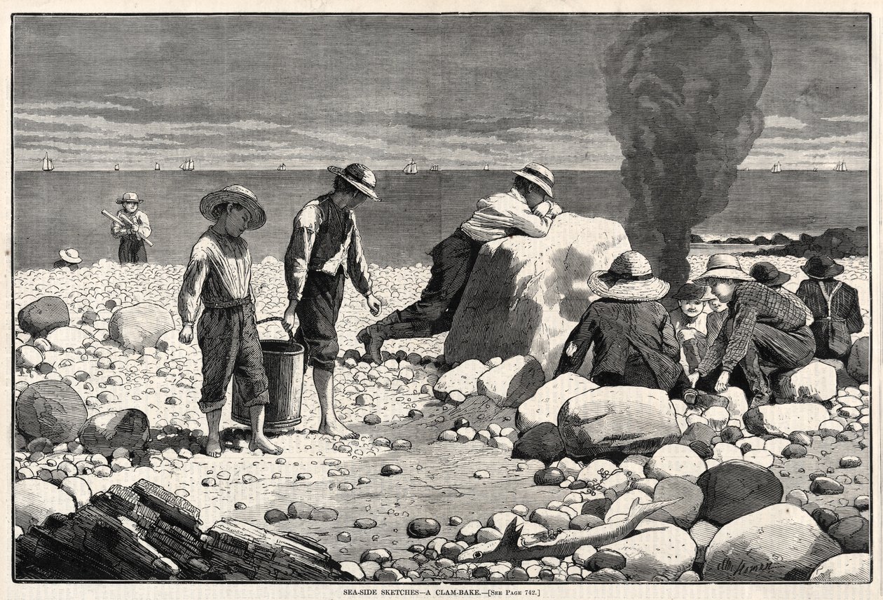 Esboços à beira-mar - A Clam-Bake, 1873. de Winslow Homer