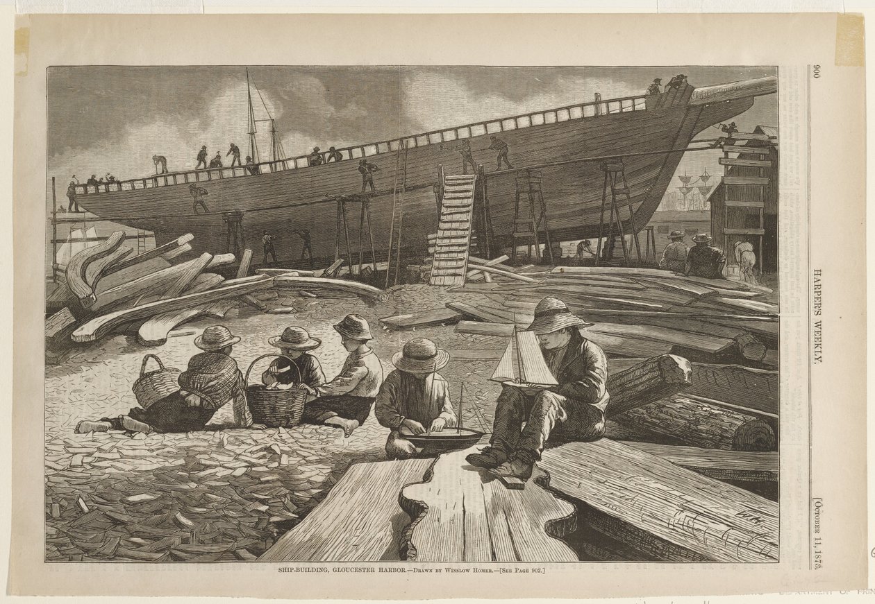 Construção naval, porto de Gloucester de Winslow Homer
