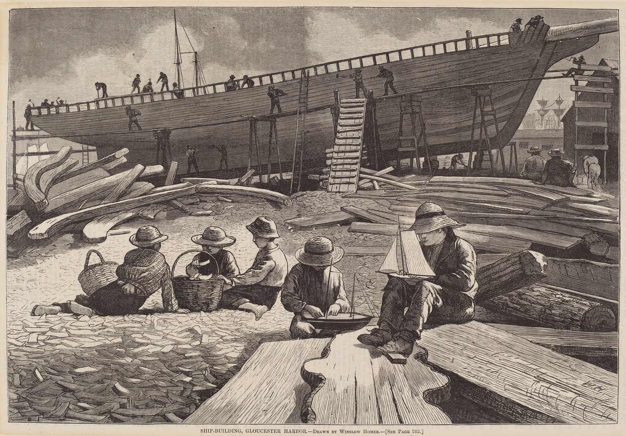 Ship-Building, Gloucester Harbor, publicado em 1873. de Winslow Homer