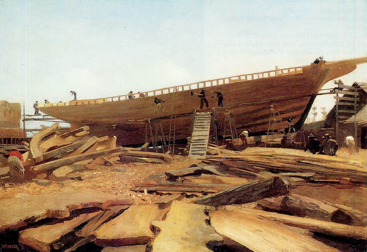 Construção naval, Gloucester, EUA, 1871 de Winslow Homer