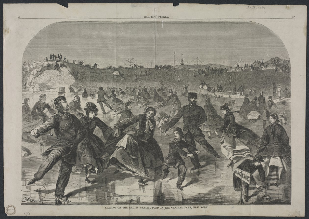 A patinar no lago de patinagem para senhoras no Central Park, em Nova Iorque de Winslow Homer