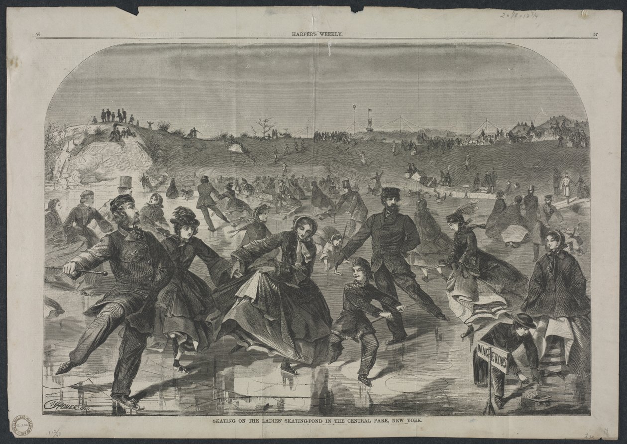 Patinando na lagoa de patinação feminina no Central Park, Nova York, 1860. de Winslow Homer