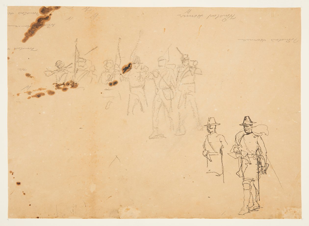 Esboços de Figuras Únicas de Infantaria e Assinaturas de Prática de Winslow Homer