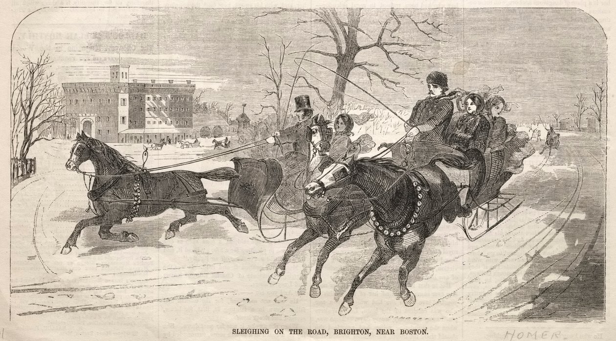 Sleighing na estrada, Brighton, perto de Boston, 1859. de Winslow Homer