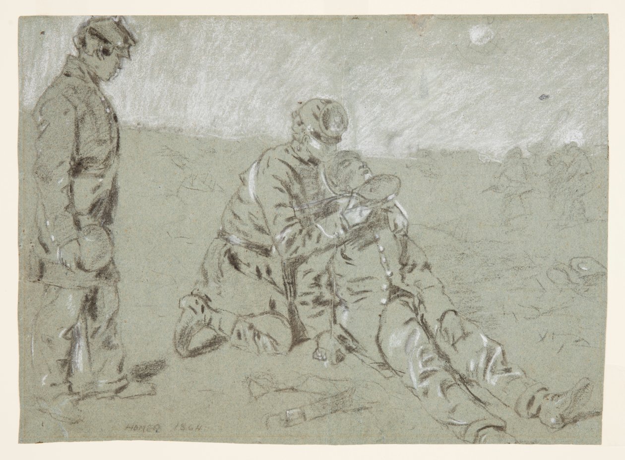 Soldado dando água a um companheiro ferido de Winslow Homer