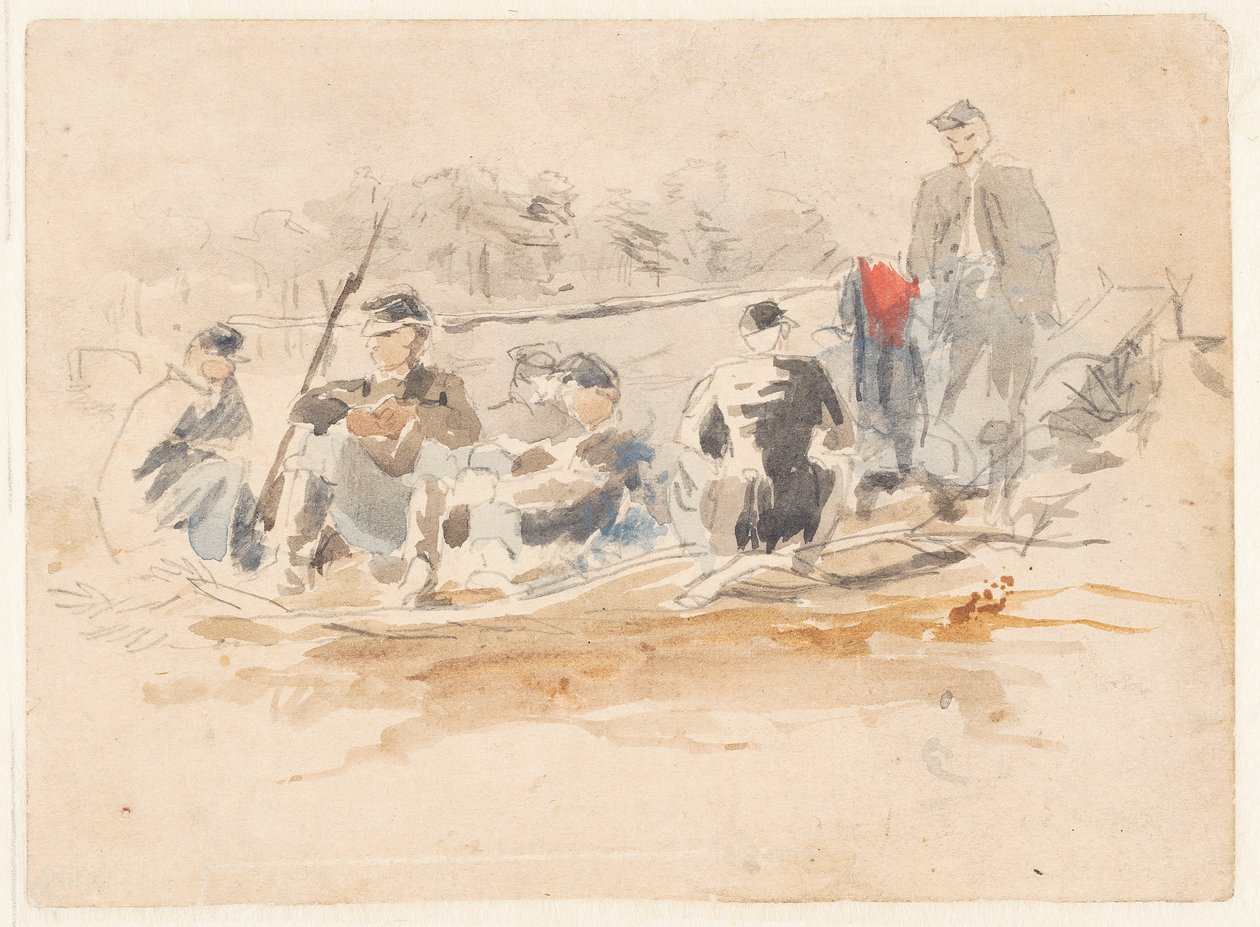 Soldados sentados em um grupo de Winslow Homer