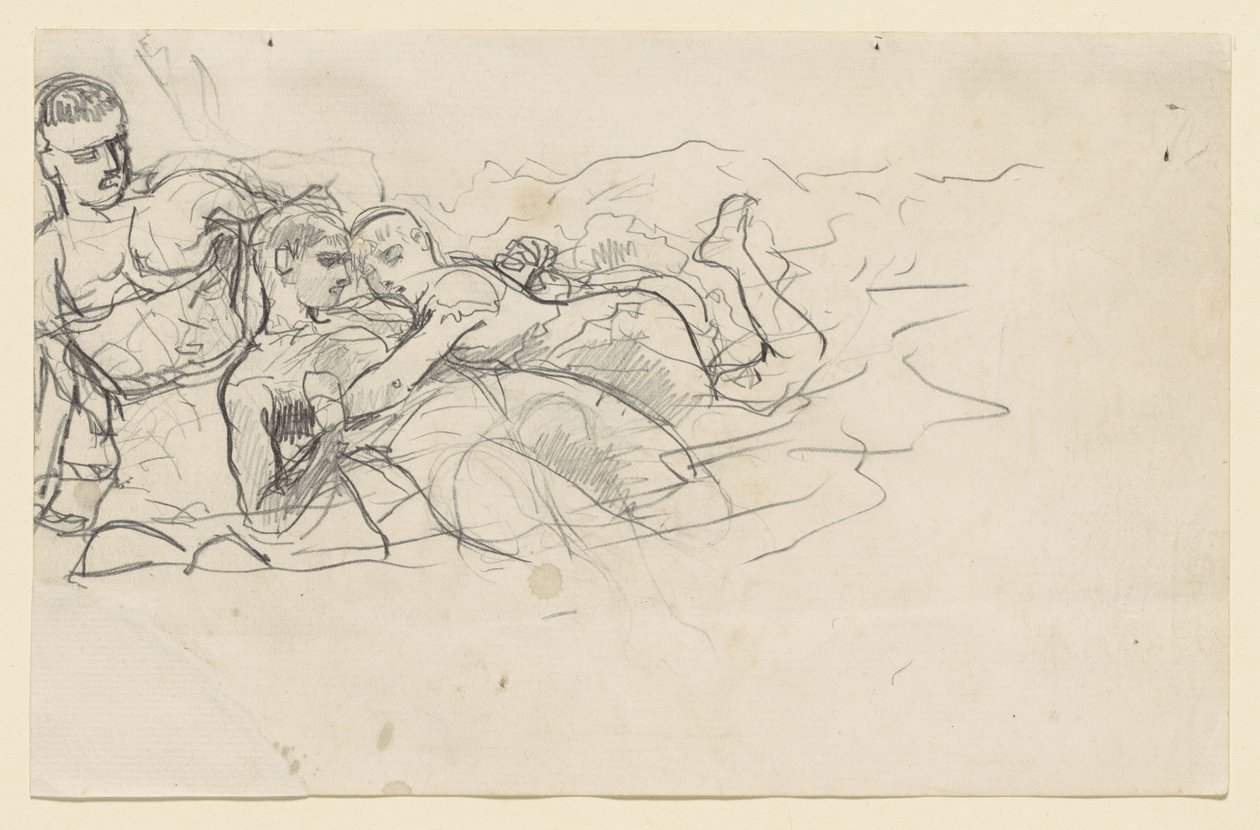Homem de pé olhando para duas figuras que se afogam (estudo para Corrente de retorno) de Winslow Homer