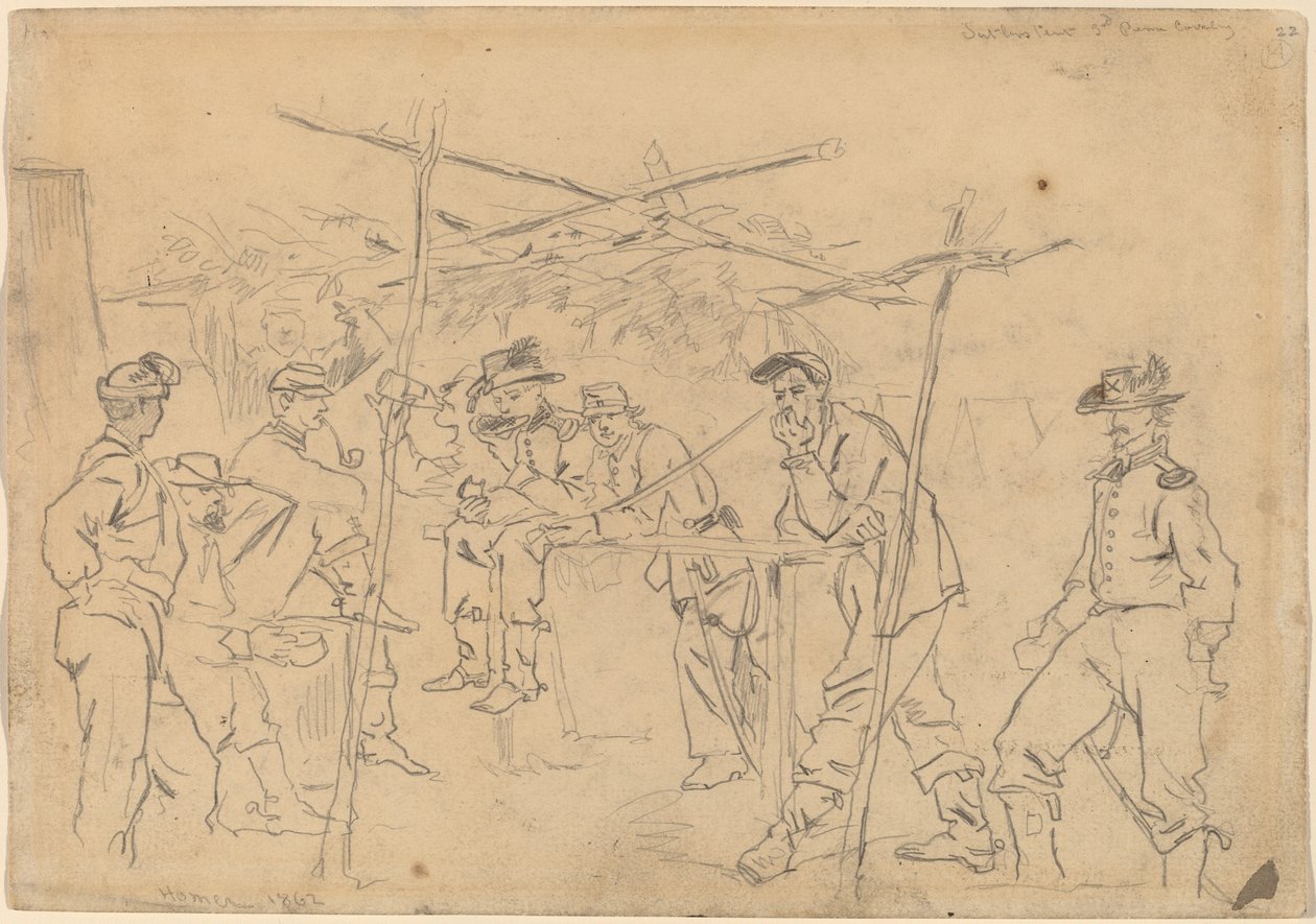 Tenda de Sutler, 3ª Cavalaria da Pensilvânia [reto] de Winslow Homer