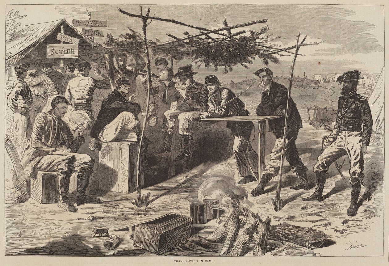 Acção de Graças no Acampamento, publicado em 1862. de Winslow Homer