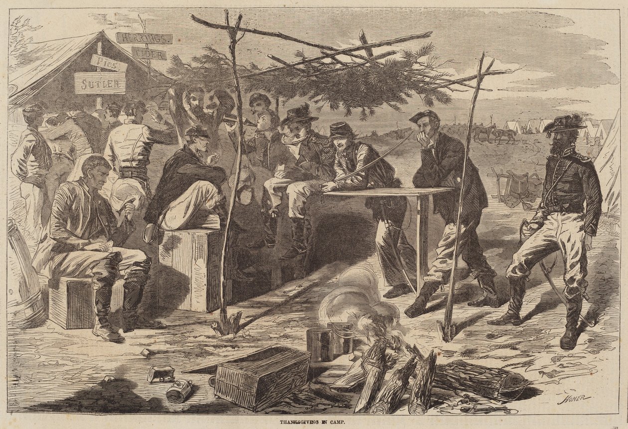 Acção de Graças no Acampamento, publicado em 1862. de Winslow Homer