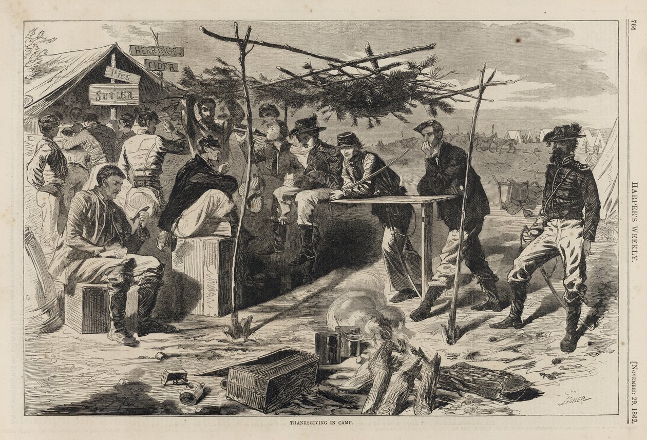 Thanksgiving in Camp, publicado pela Harper&39;s Weekly, 29 de novembro de Winslow Homer