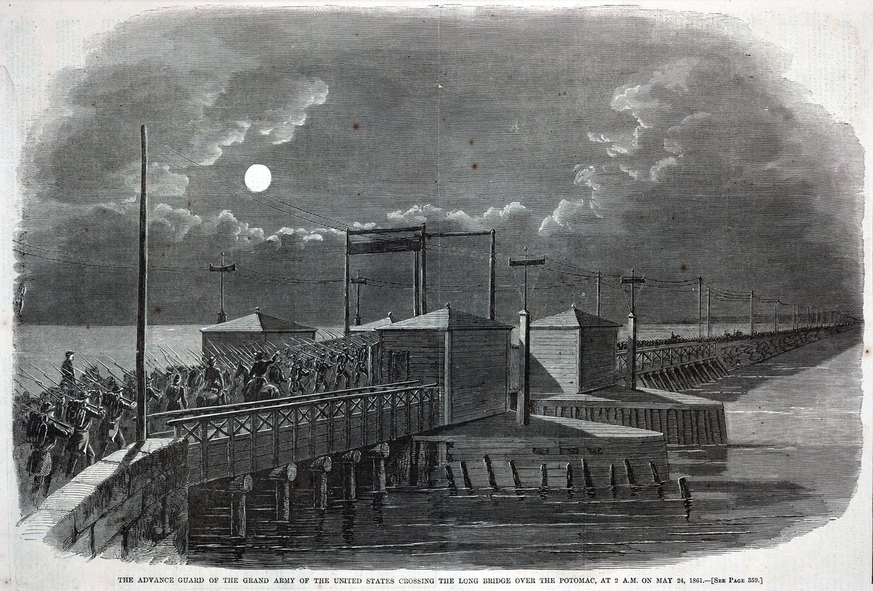 A Guarda Avançada do Grande Exército dos Estados Unidos atravessa a Long Bridge sobre o Potomac às 2 da manhã de 24 de maio de 1861, de Harper