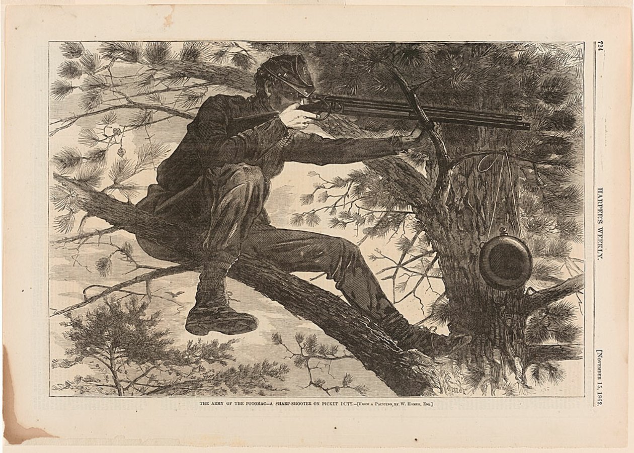 O Exército de Potomac - Um atirador de elite em serviço de piquete de Winslow Homer