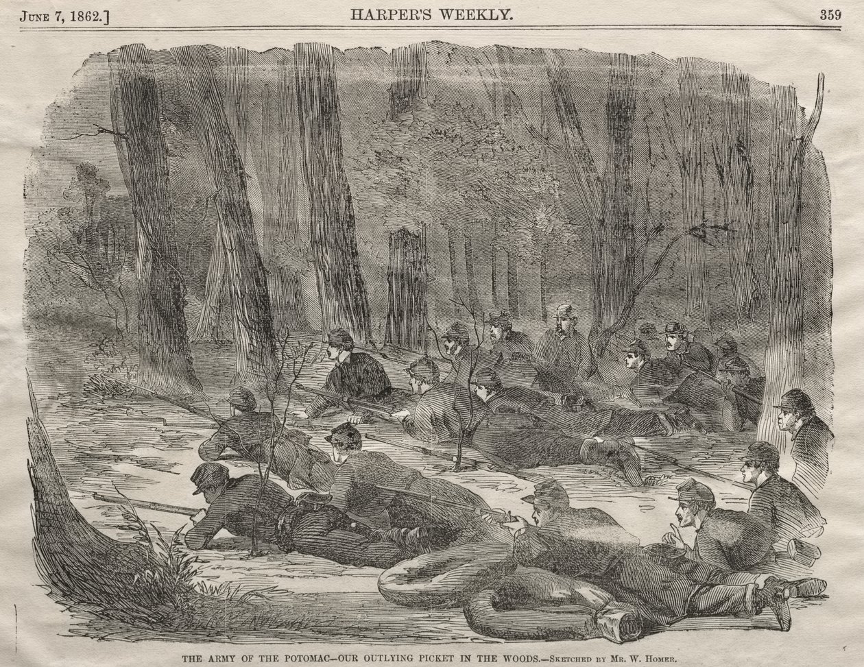 O Exército do Potomac - O nosso posto avançado de sentinela na floresta de Winslow Homer