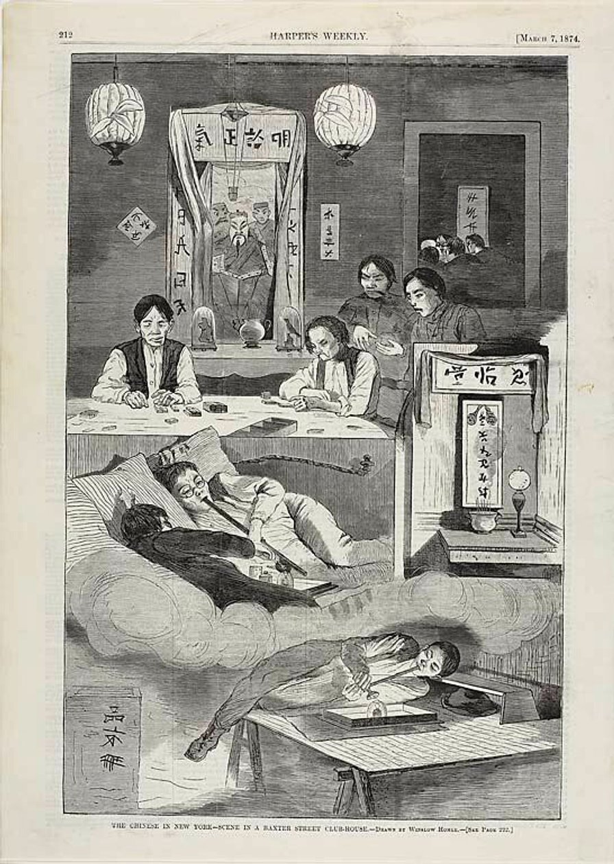 Os chineses em Nova Iorque - Cena num clube de Baxter Street de Winslow Homer
