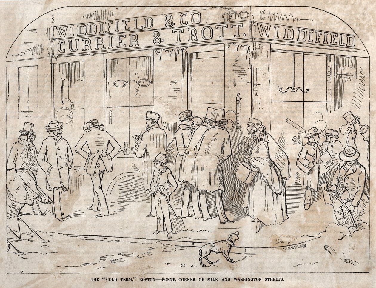 O "Cold Term", Boston - Cena, esquina das ruas Milk e Washington de Winslow Homer