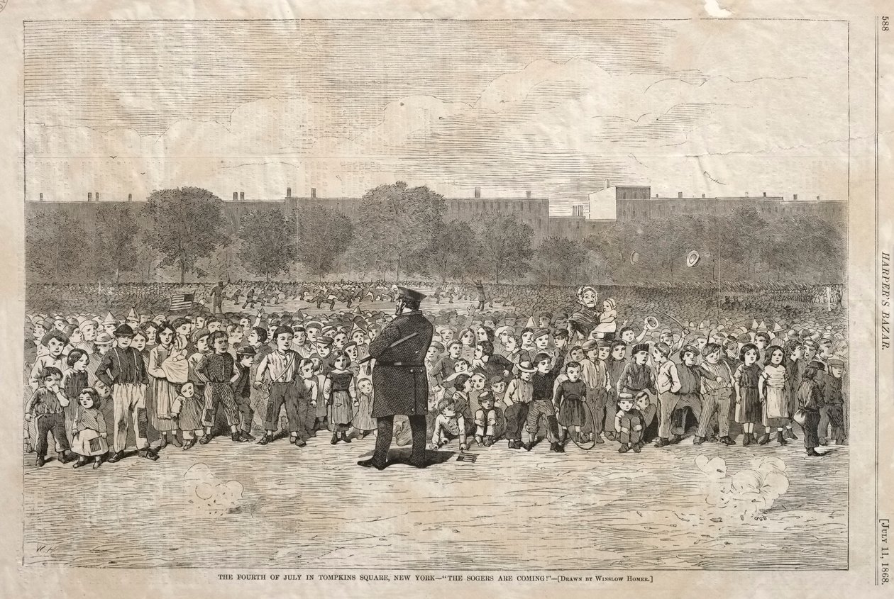 4 de julho em Tompkins Square, Nova York - The Sogers Are Coming, 1868. de Winslow Homer