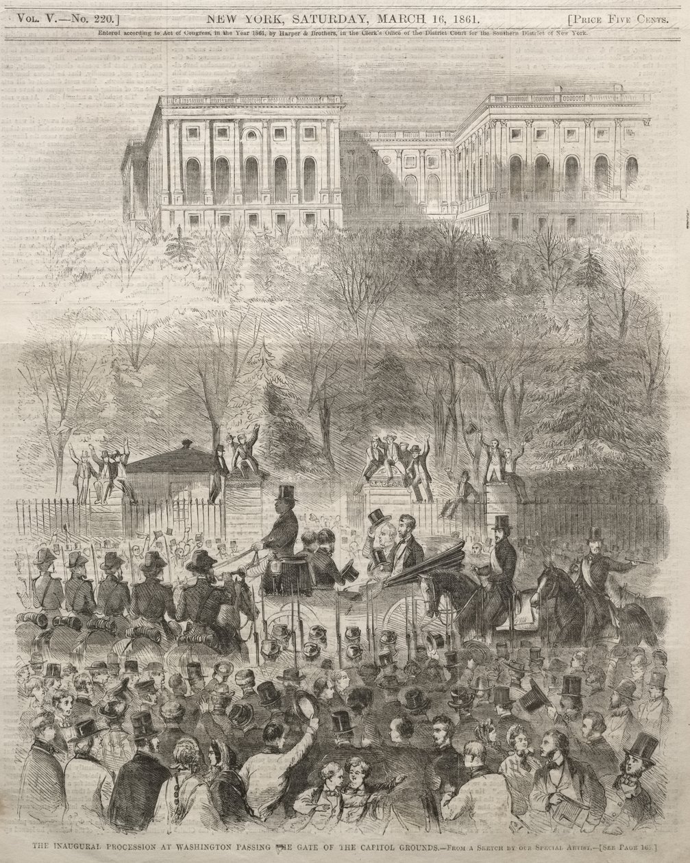 A procissão inaugural em Washington, ao passar pelo portão do recinto do Capitólio de Winslow Homer