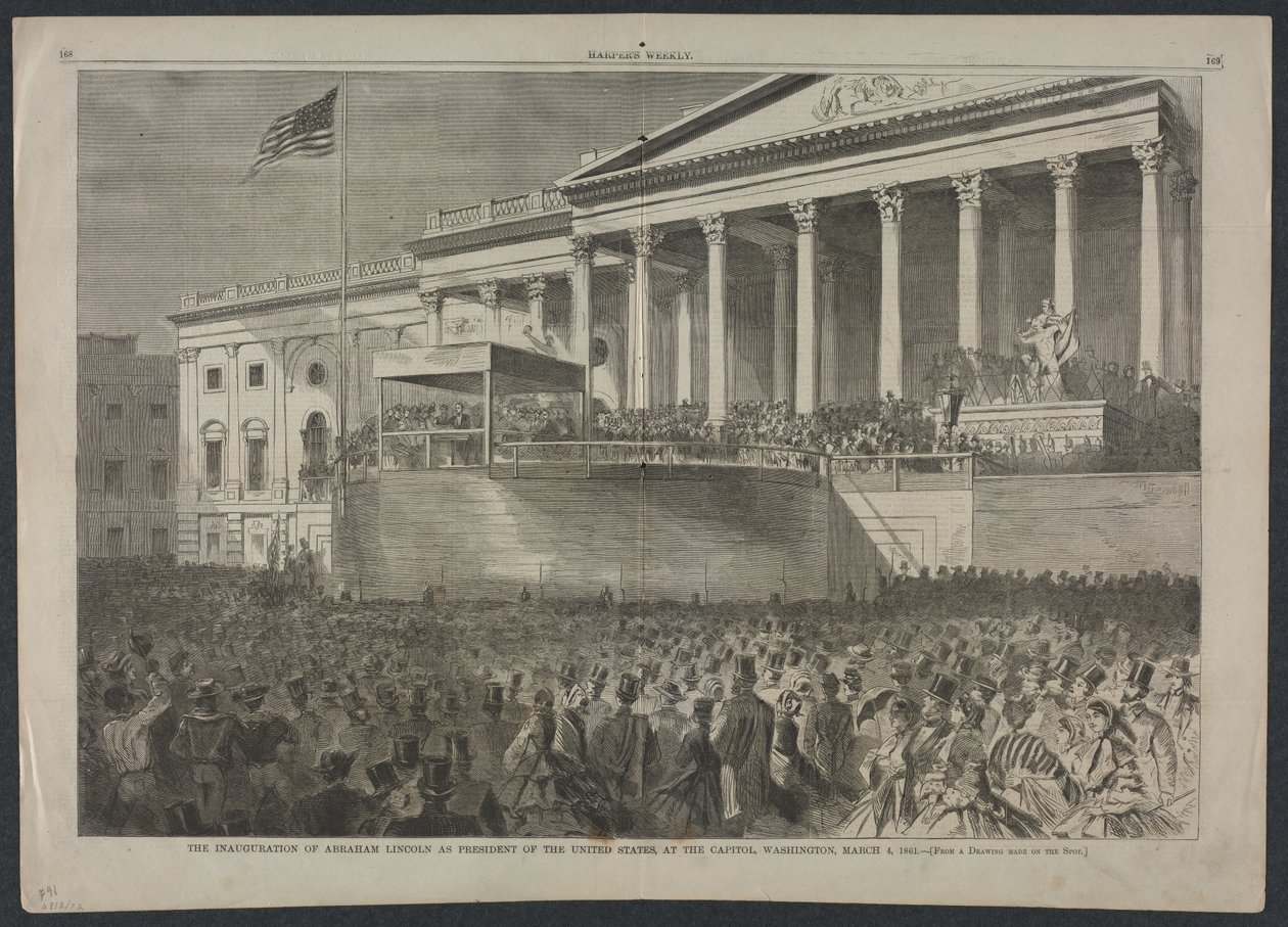 A inauguração de Abraham Lincoln como presidente dos Estados Unidos, 4 de março de 1861, 1861. de Winslow Homer