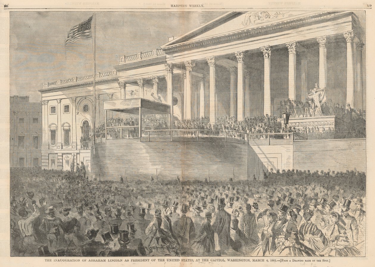 A Inauguração de Abraham Lincoln como Presidente dos Estados Unidos, no Capitólio, Washington, 4 de Março de 1861; de Harper de Winslow Homer