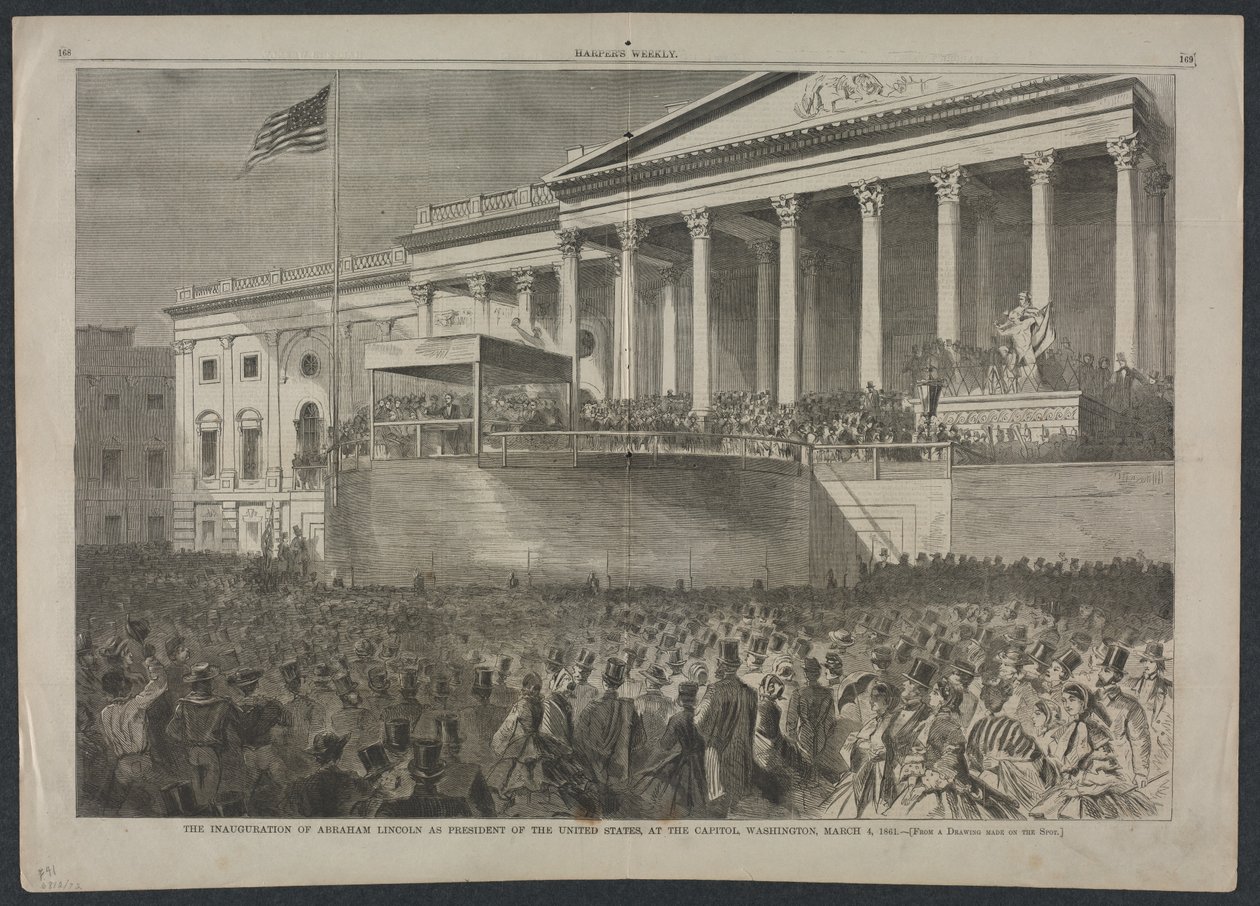 Tomada de posse de Abraham Lincoln como Presidente dos Estados Unidos, no Capitólio, Washington, 4 de março de 1861 de Winslow Homer