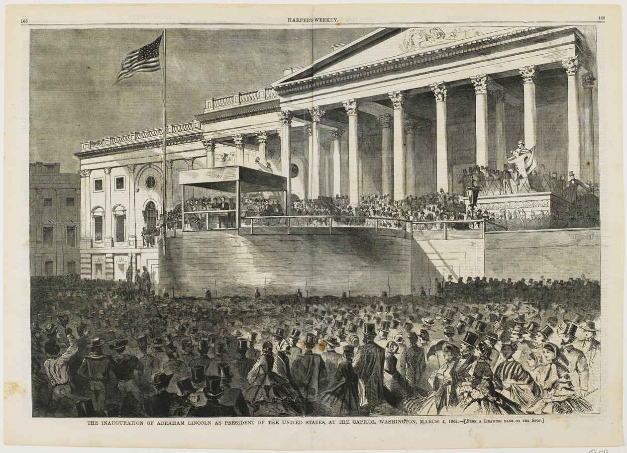 A tomada de posse de Abraham Lincoln como Presidente dos Estados Unidos no Capitólio, em Washington, a 4 de março de 1861 de Winslow Homer
