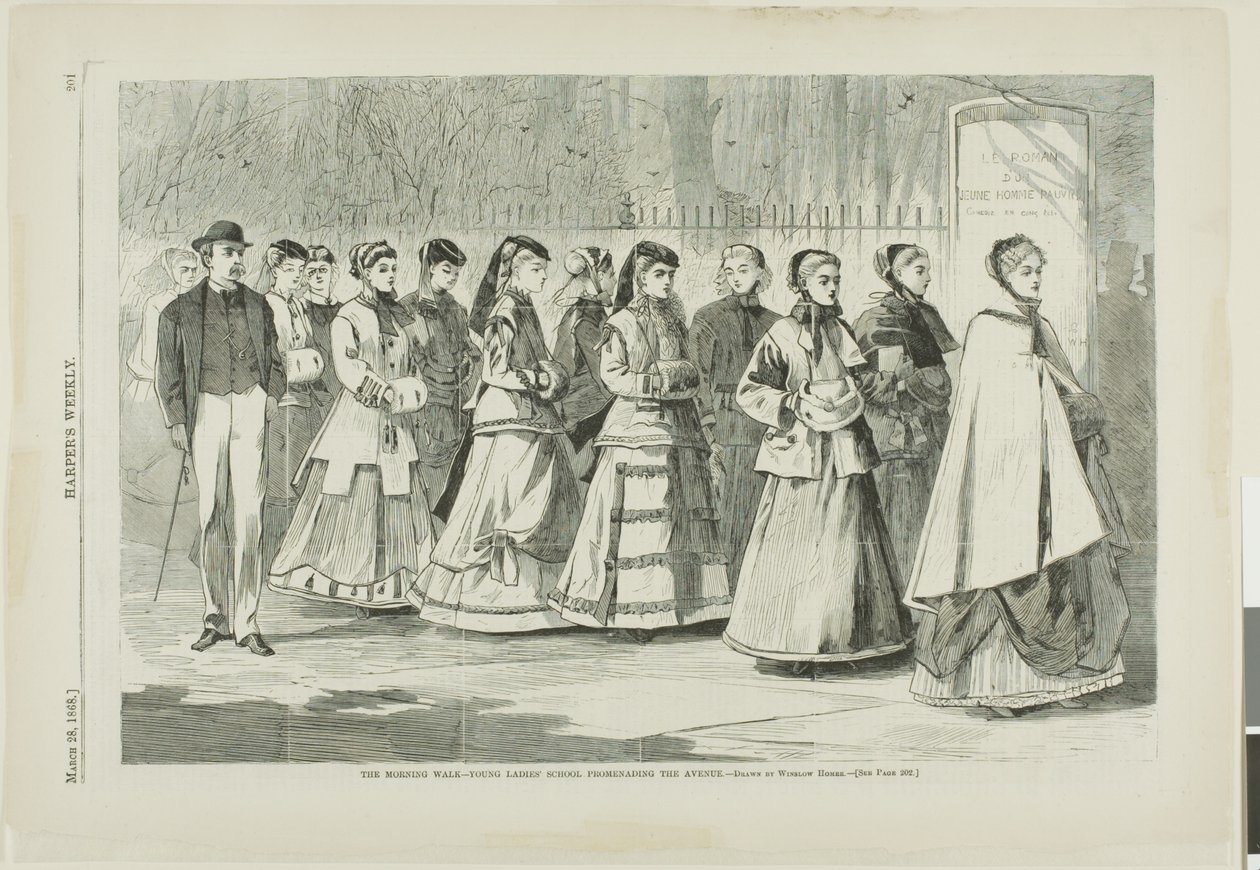 O Passeio Matinal-Escola de Jovens Damas a passear na Avenida de Winslow Homer