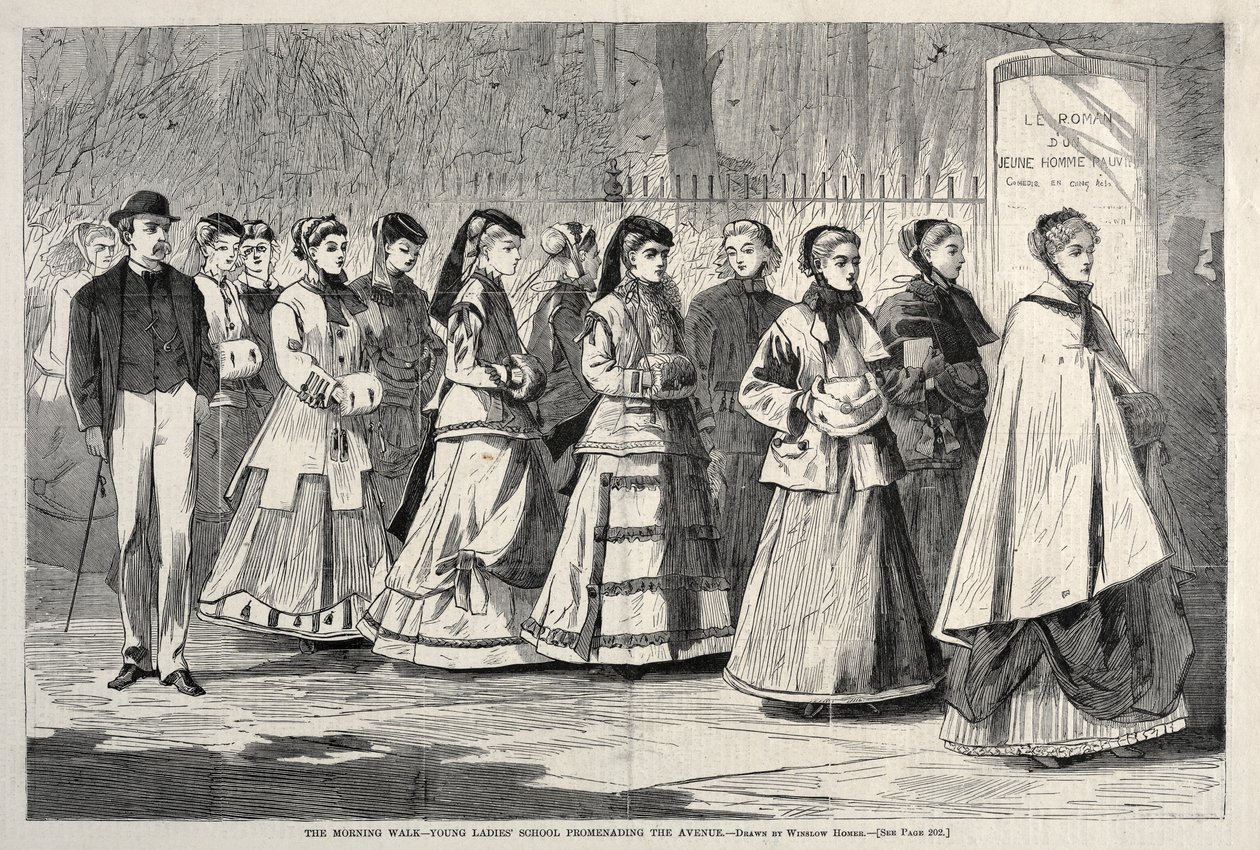 The Morning Walk - Escola das Moças, Promenading the Avenue, 1868. de Winslow Homer