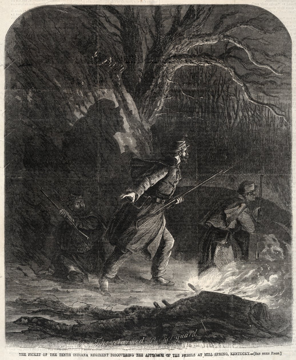 O piquete do décimo regimento de Indiana descobrindo a abordagem dos rebeldes. de Winslow Homer