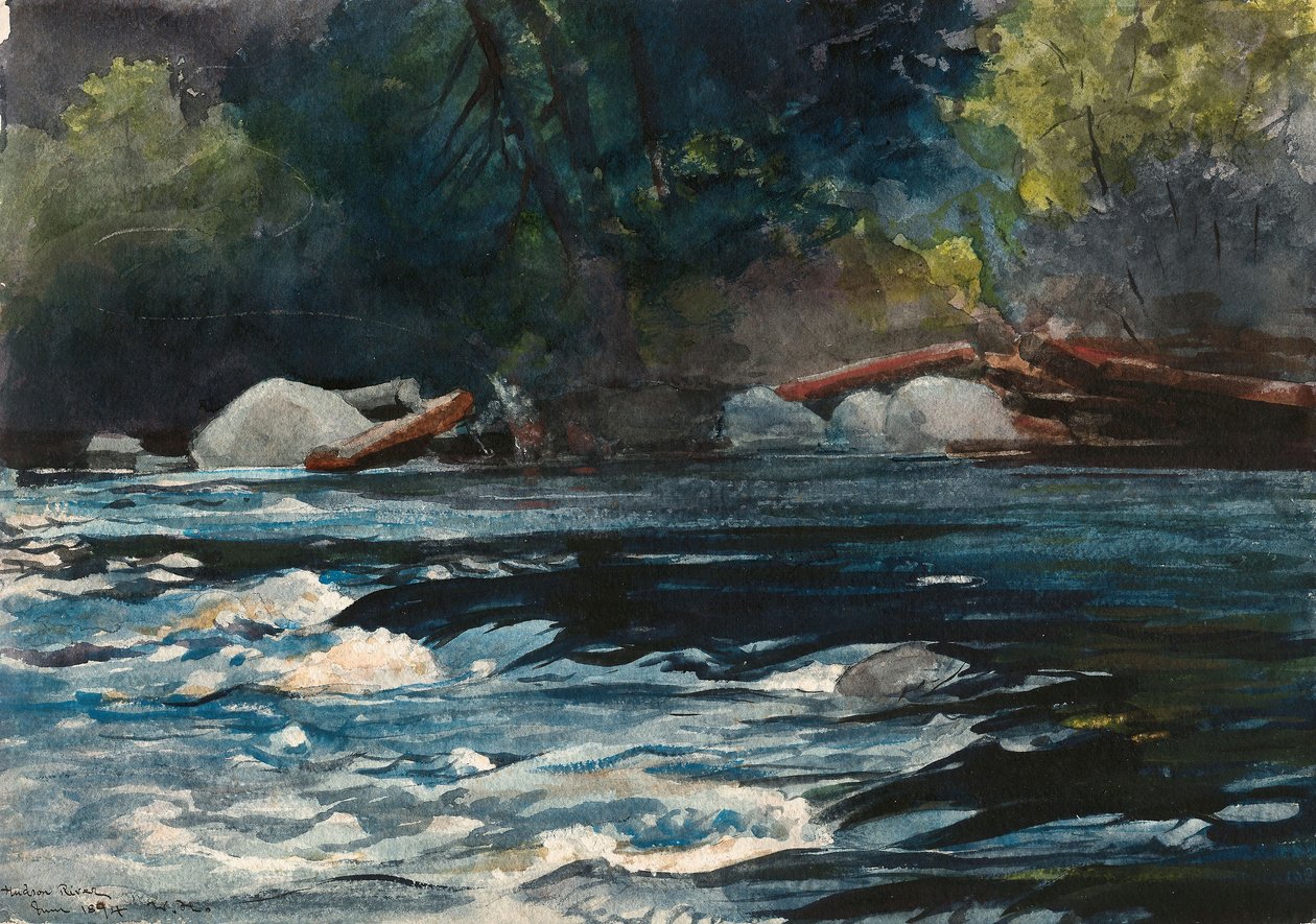 The Rapids, Rio Hudson, Adirondacks de Winslow Homer