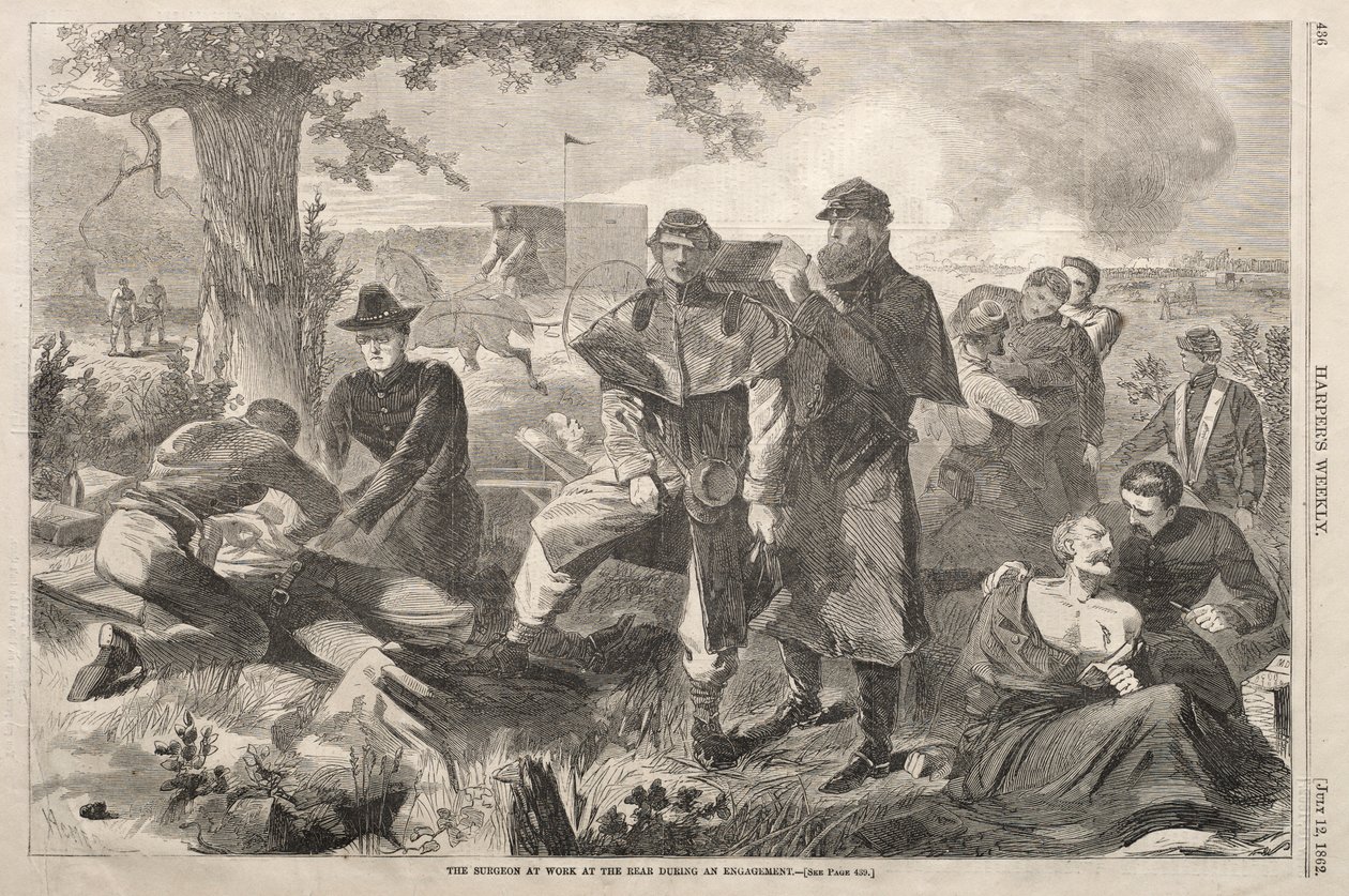 O cirurgião trabalhando na retaguarda durante um noivado, 1862. de Winslow Homer