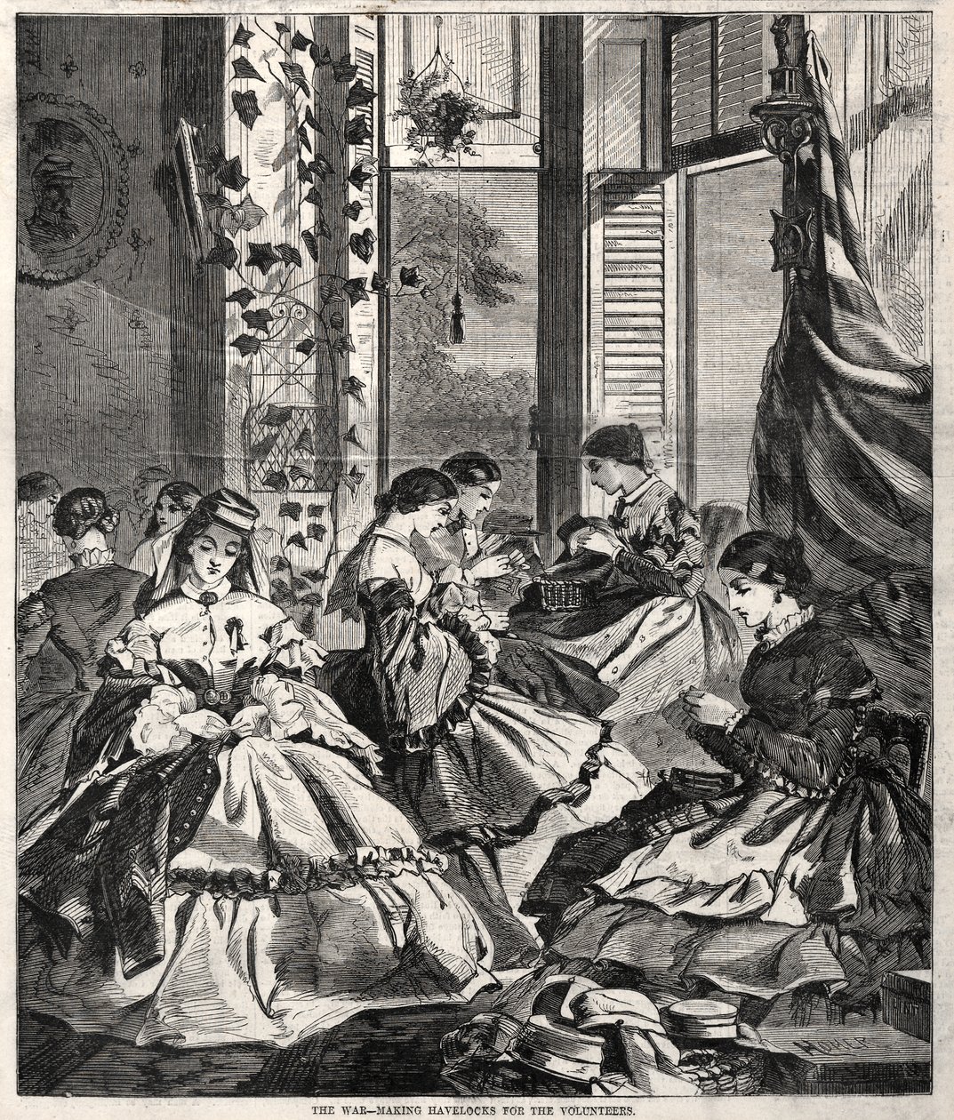 A Guerra - A confeção de chapéus Havelock para os voluntários de Winslow Homer
