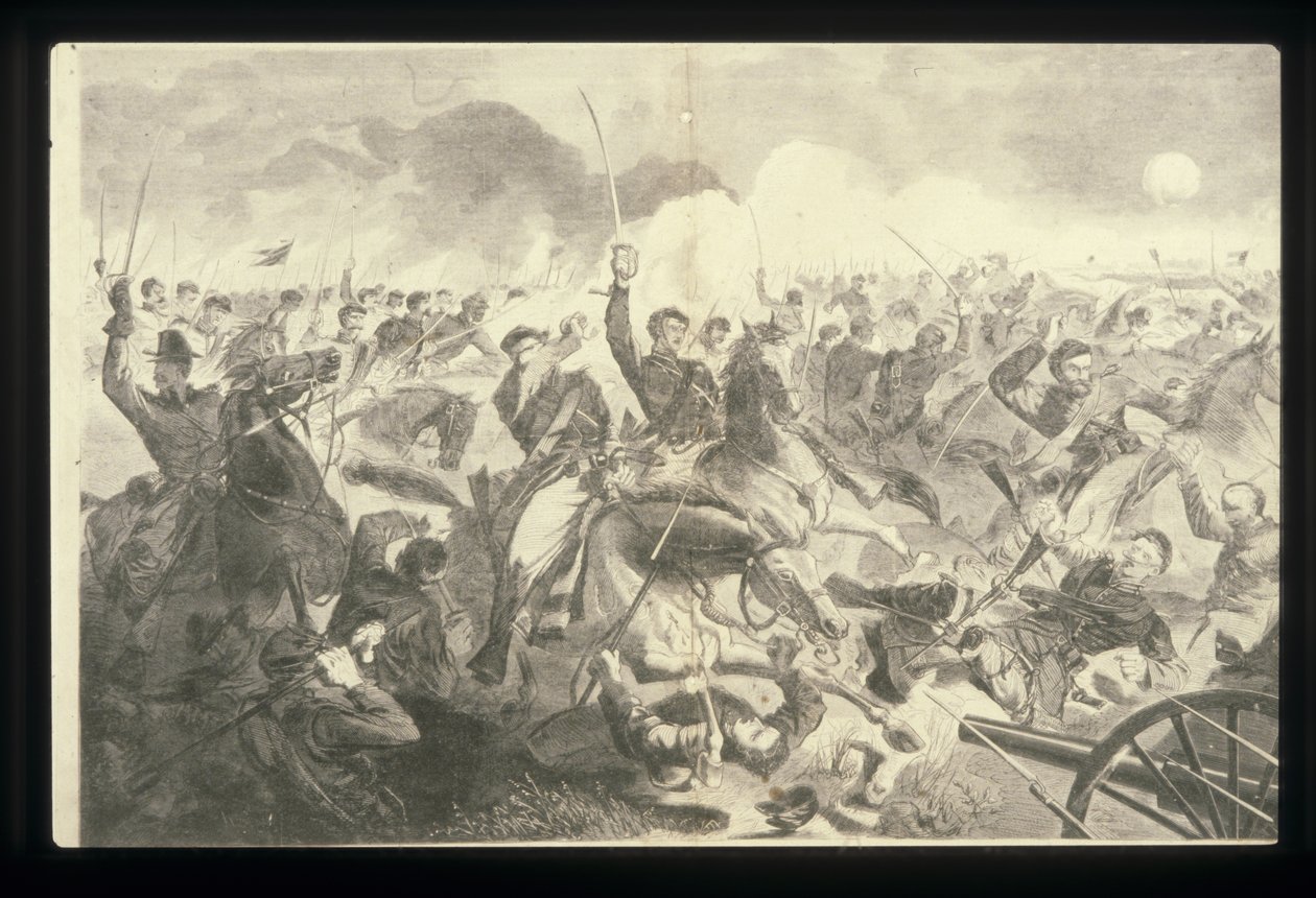 A Guerra pela União 1862 - Uma Carga de Cavalaria (gravura em madeira) de Winslow Homer