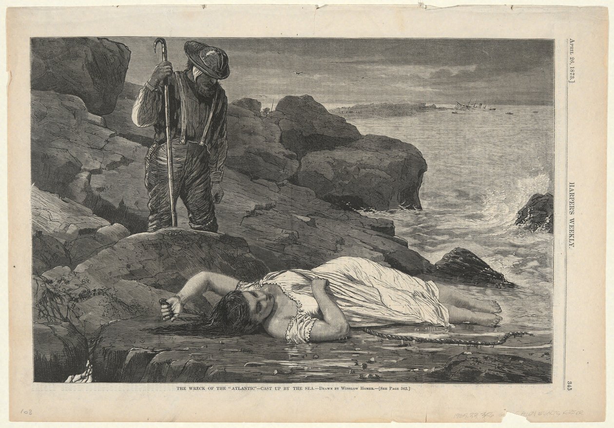 O Naufrágio do «Atlantic» — Detonado pelo mar, da revista Harper’s Weekly, 26 de abril de 1873 de Winslow Homer