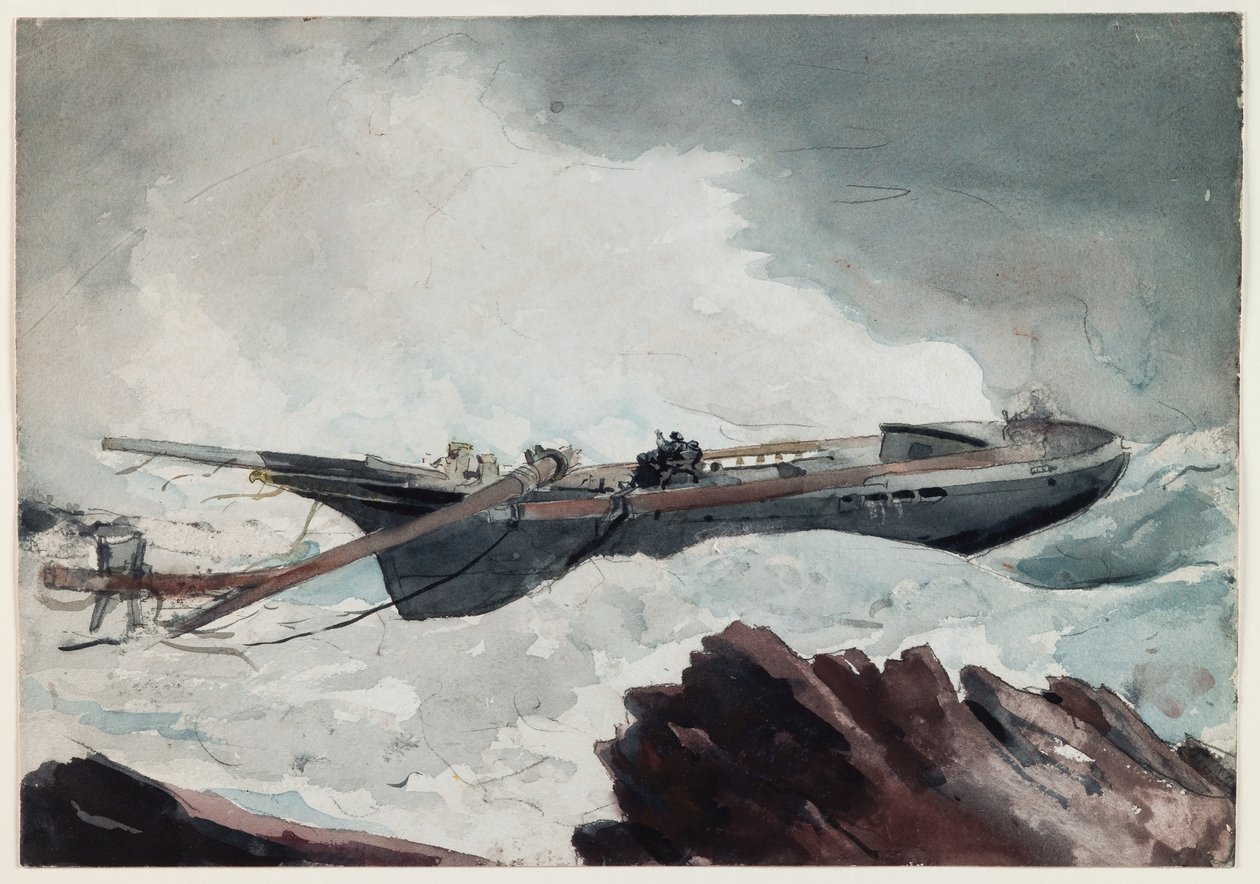 A escuna naufragada, c.1900-10 (aguarela e carvão sobre papel) de Winslow Homer