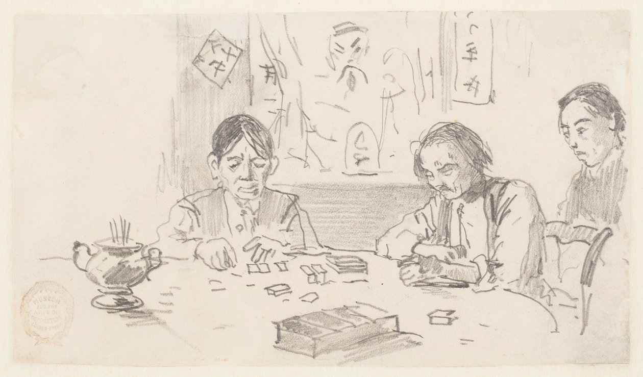 Três homens chineses jogando dominó em um clube da rua Baxter, Nova York de Winslow Homer