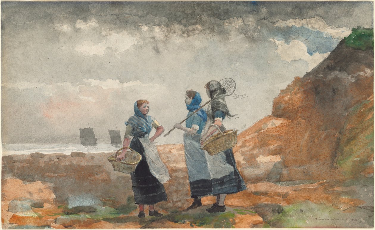 Três Fisher Girls, Tynemouth, 1881. de Winslow Homer