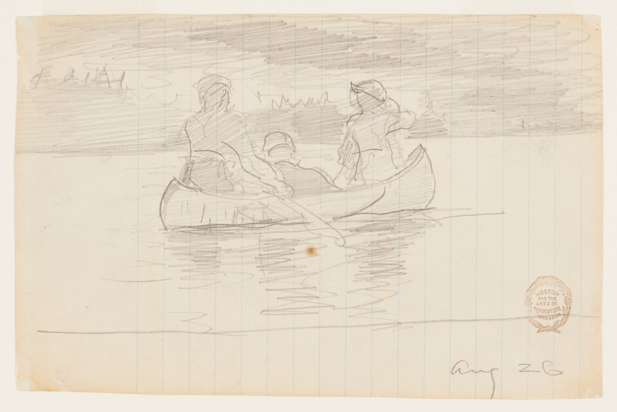 Três homens em uma canoa, Il Manigne, Quebec de Winslow Homer