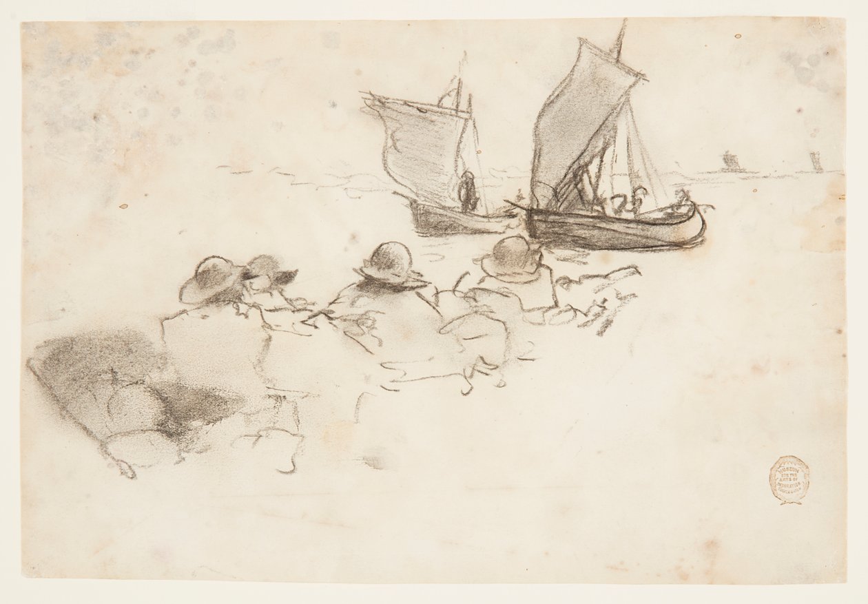 Dois barcos de pesca com velas, Cullercoats, Inglaterra de Winslow Homer