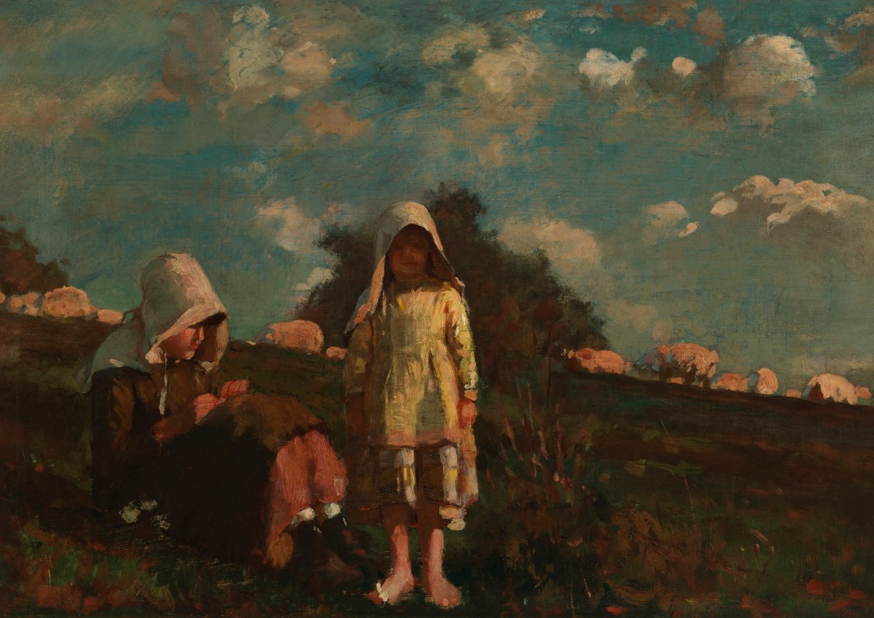 Duas garotas com toucas de sol em um campo de Winslow Homer