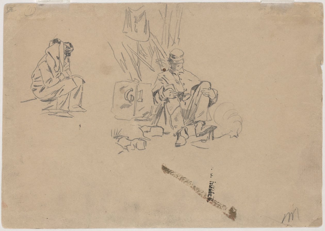 Dois soldados descansando [verso] de Winslow Homer