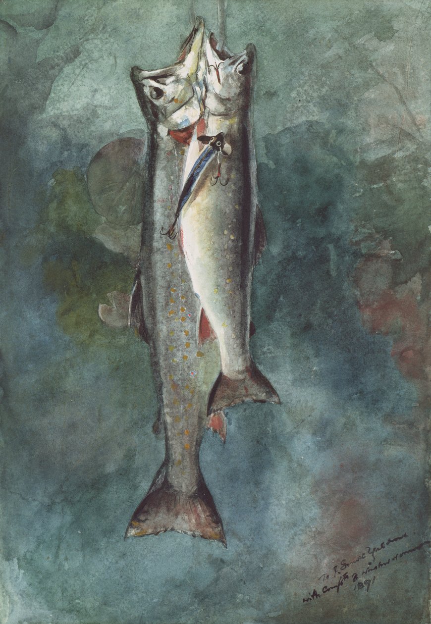 Duas trutas, 1891 (wc no papel) de Winslow Homer