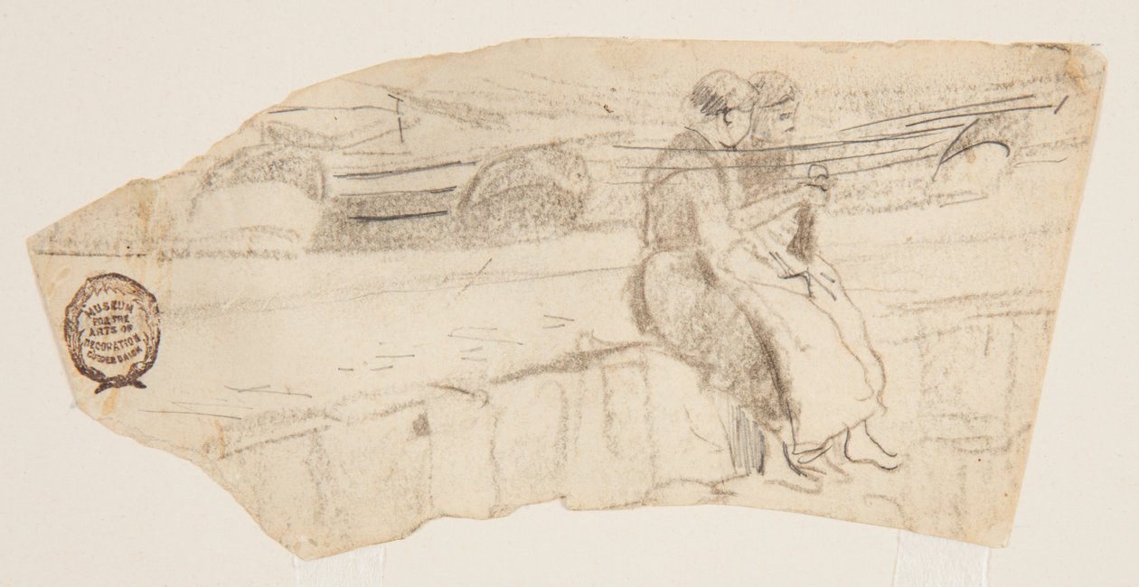 Duas mulheres sentadas em um paredão, Cullercoats, Inglaterra de Winslow Homer