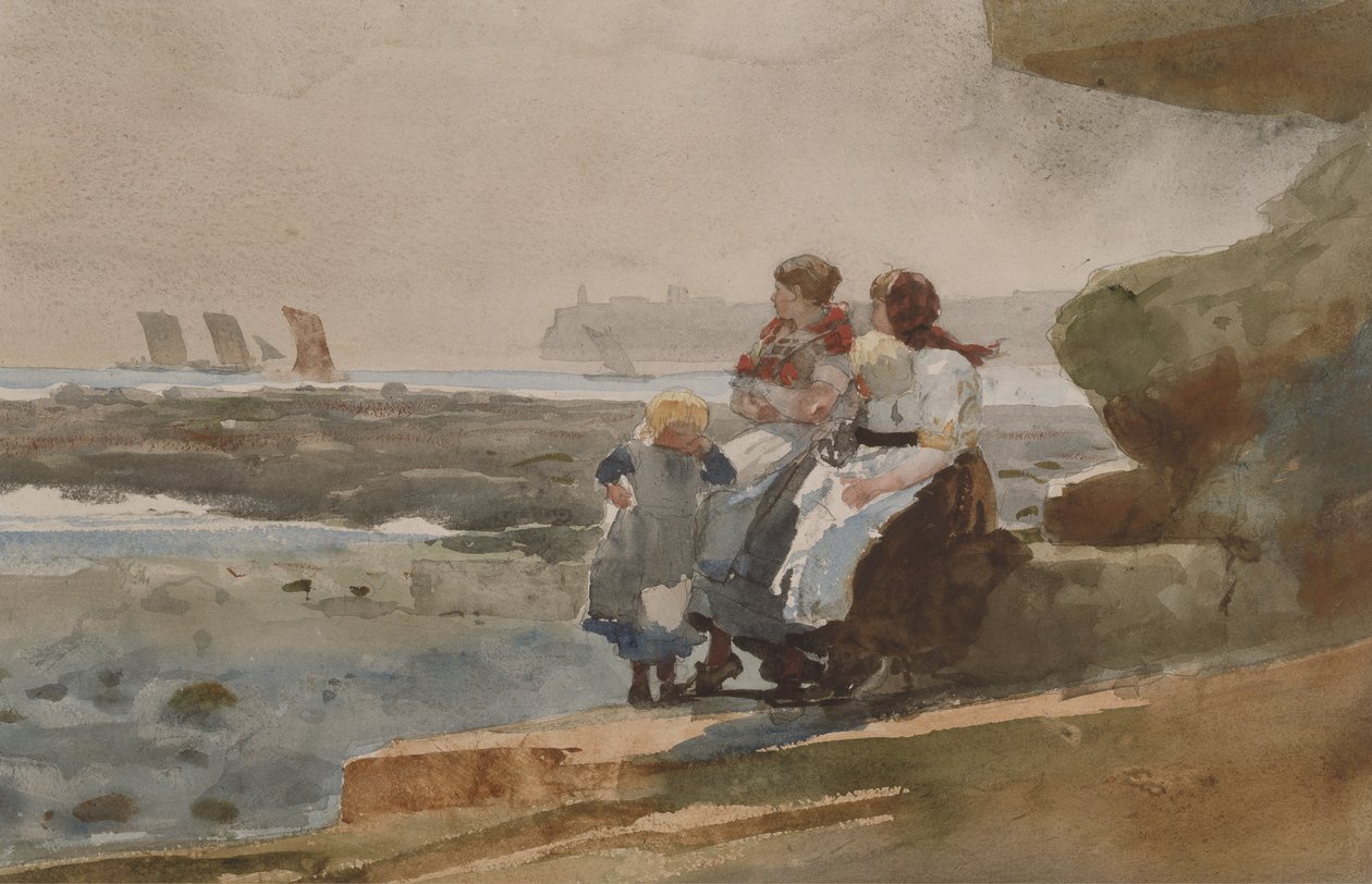 Under the Cliff, Cullercoats, c.1881 (aquarela e grafite em papel tecido) de Winslow Homer
