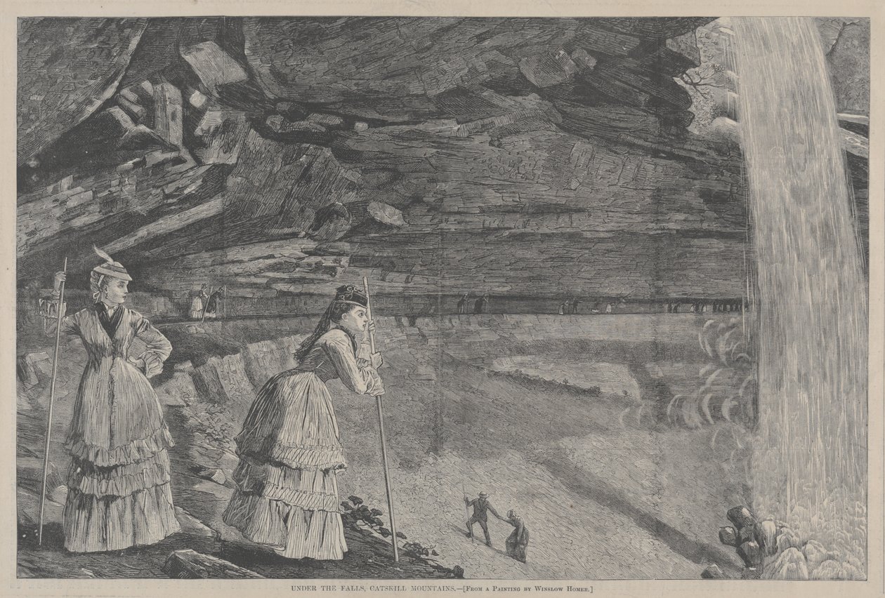 Sob as Cataratas, Montanhas Catskill. Baseado numa pintura de Winslow Homer de Winslow Homer