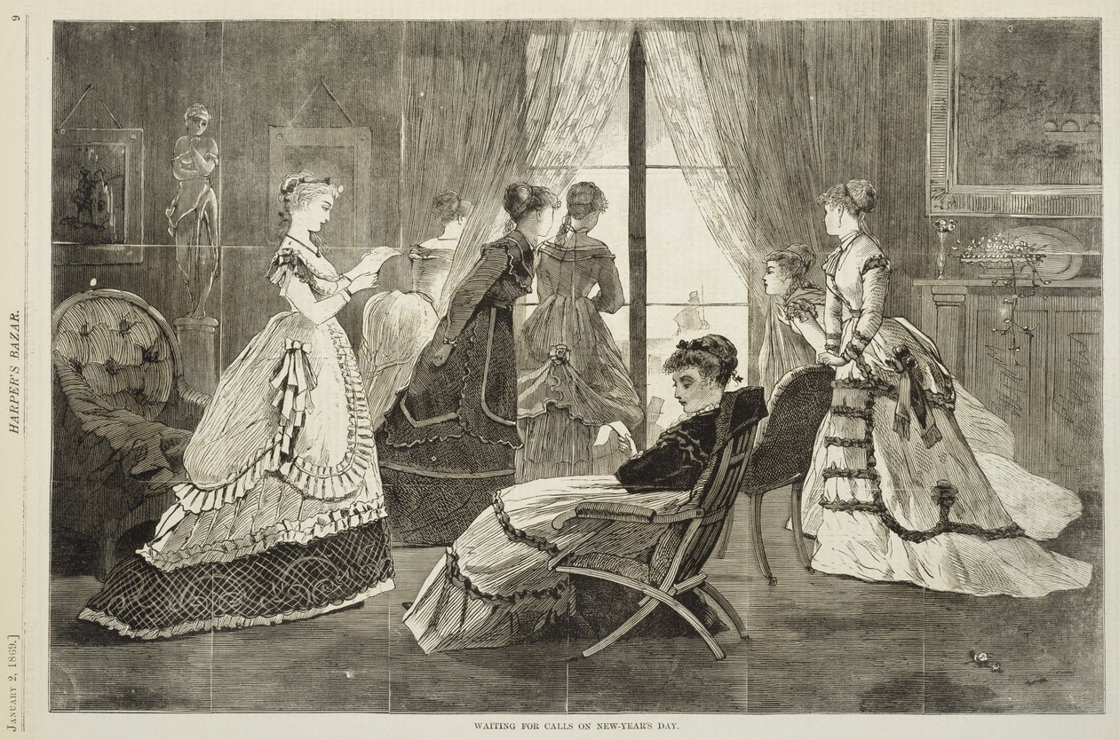 Aguardando Chamadas no Dia de Ano Novo, 2 de janeiro de 1869 (gravura em madeira) de Winslow Homer